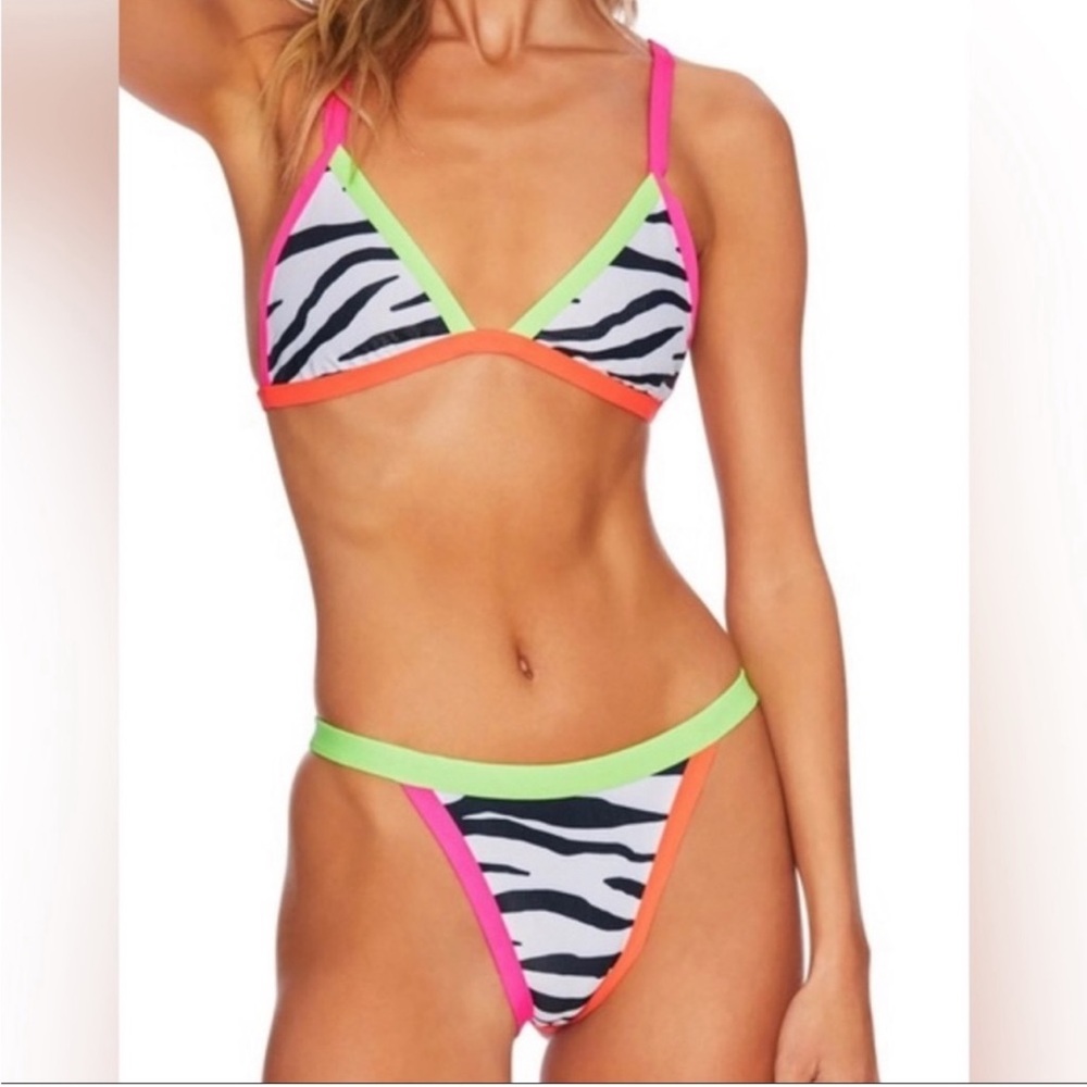 Beach Riot Mika Zebra Neon Trim Triangle Bikini Set